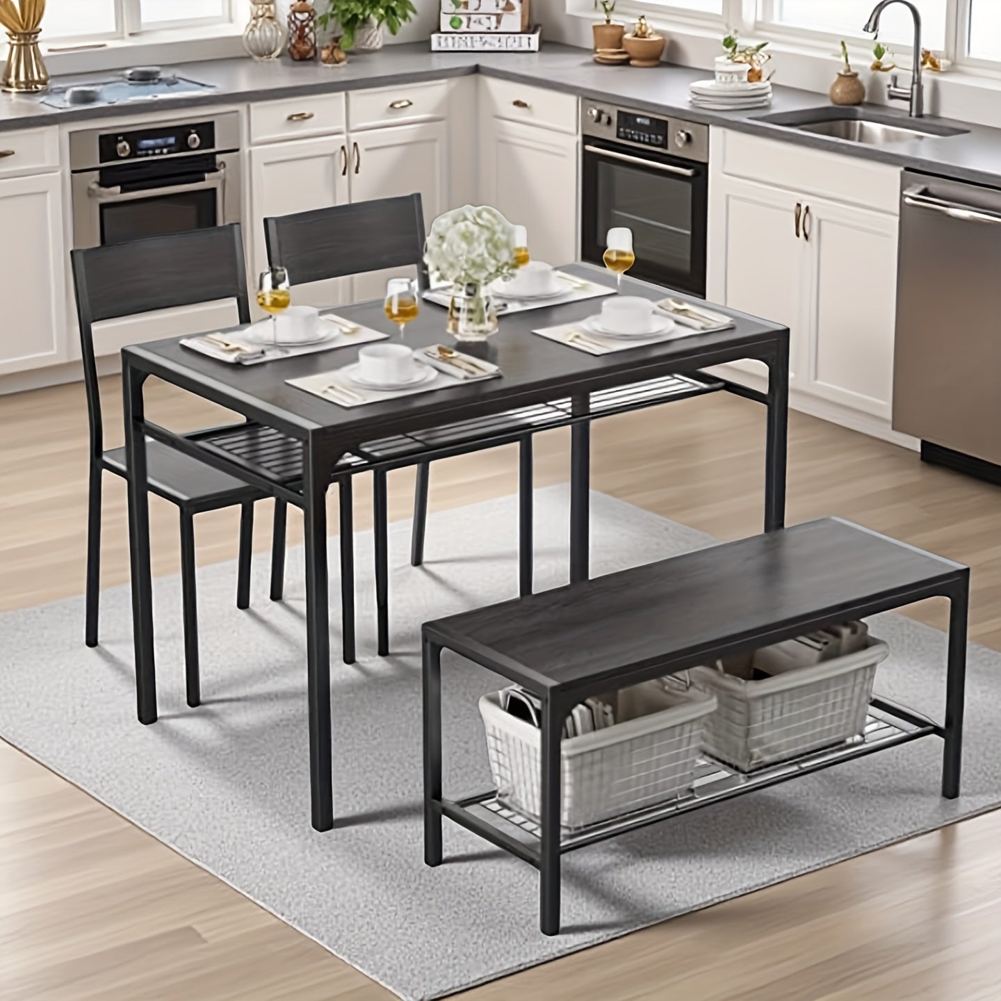 Set of 5 Glass Dining Table with Chairs for 4, Modern PU Leather Furniture for Home, Kitchen, And Living Room in White