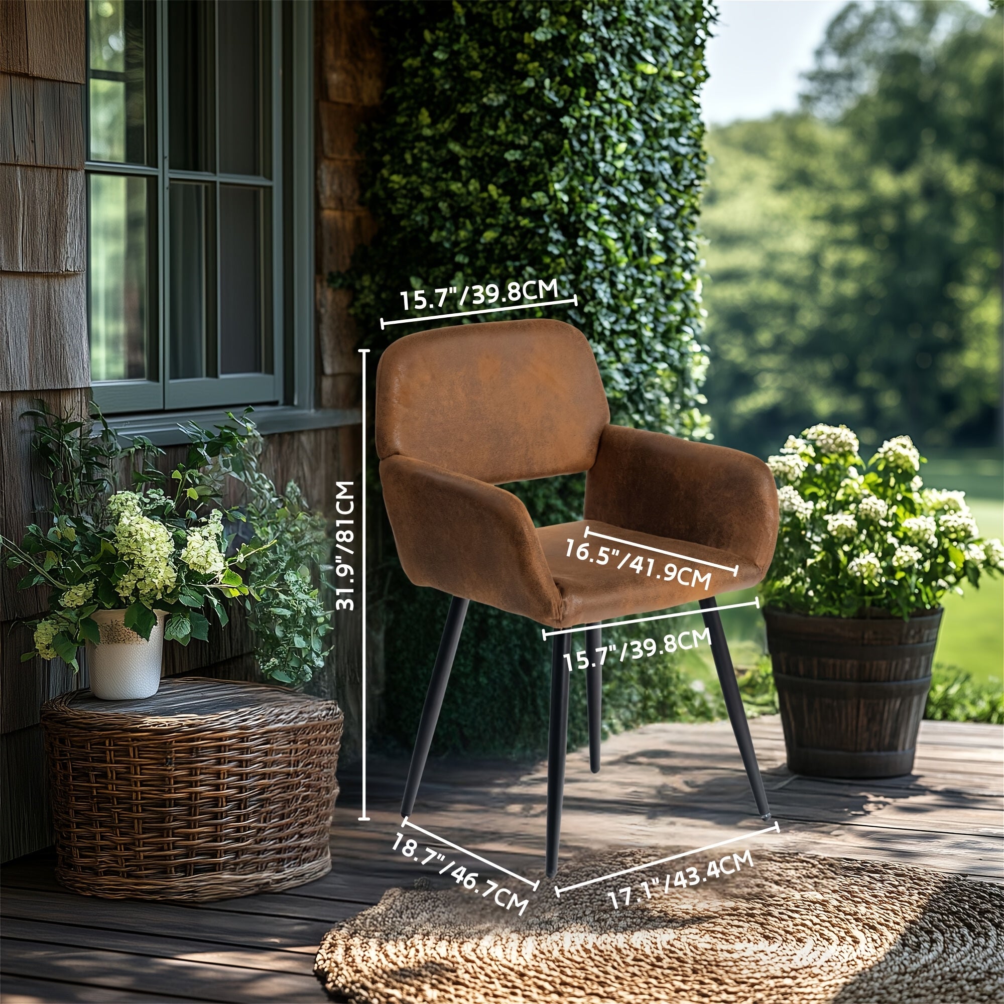 2pcs Ergonomic Dining Chairs FurnitureR Set of 2 Ergonomic Mid-Back Dining Chairs with Armrests | Steel Bracket, Hemp Cloth Seat, Solid Back, Wipe Clean Maintenance | for Patio, Balcony, Garden, Deck, Suitable for Adult, Ideal for Christmas, Halloween, Ea