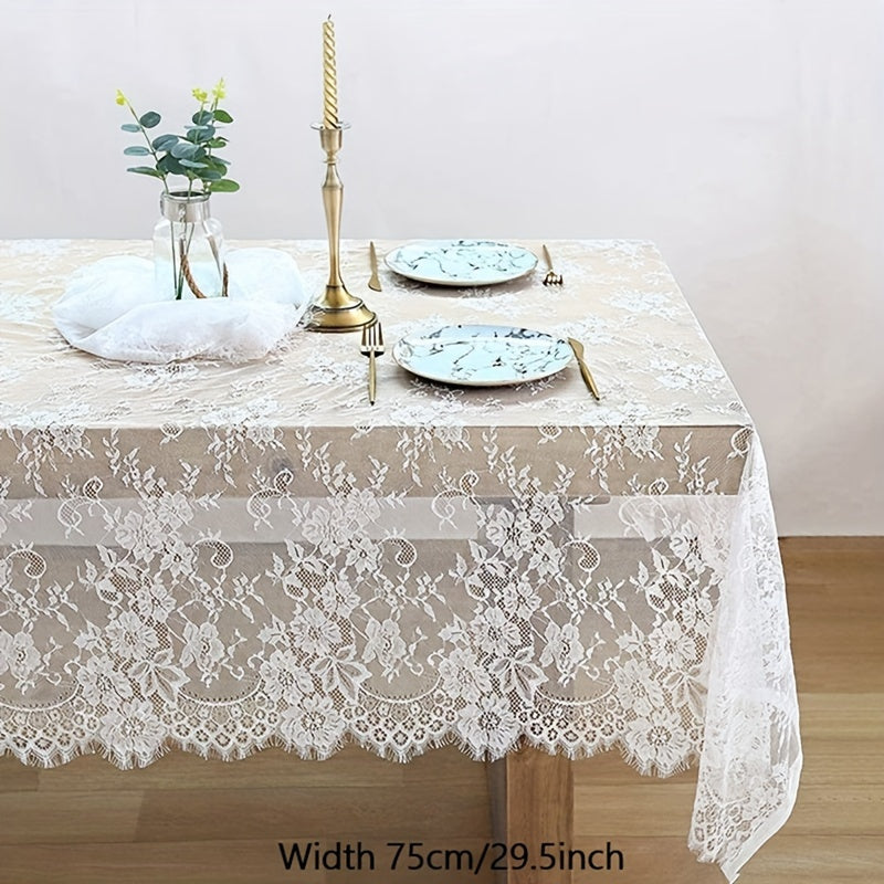 Wedding Party Home Decor Cloth 1pc, White Lace Fabric for Table Cover, Lace Decorative Tablecloth Dining Cloth Textile Wedding Party Home Decor
