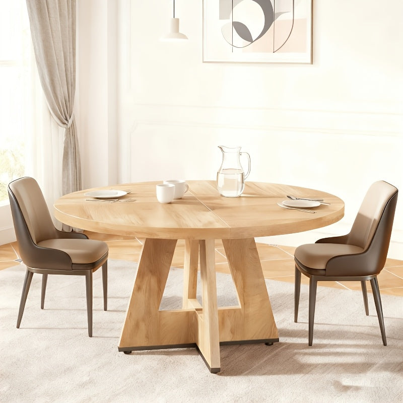 47-Inch Round Farmhouse Dining Table Suitable for 4 - Rustic Wood Table with Heavy-Duty Metal Base, MDF Top & Wood - Assembly Countryside Dinner Table, Dining Room or \u002FOutdoor Use
