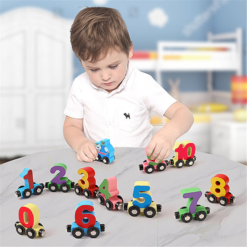 🔥Last Day Promotion 40% OFF - Numbers And Letters Magnetic Train Puzzle Wooden Toy Car