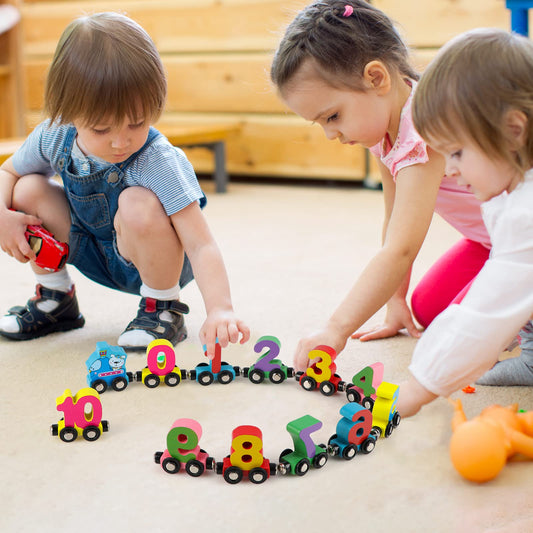 🔥Last Day Promotion 40% OFF - Numbers And Letters Magnetic Train Puzzle Wooden Toy Car
