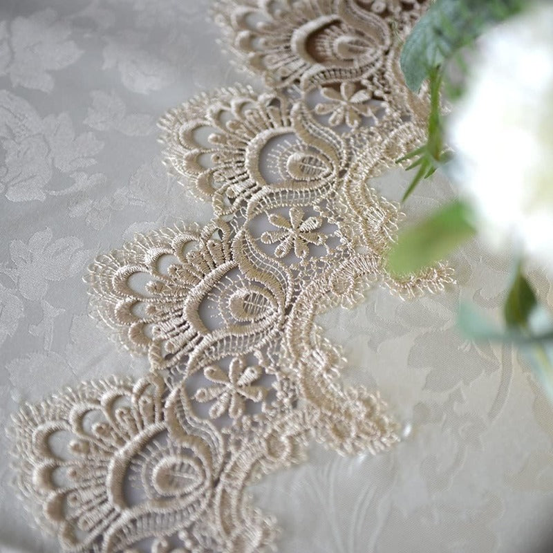 Lace Table Cloths Oval Fall Vintage Flower Decor Macrame Tablecloth | Handcrafted, Light Brown, 52 x 70 Inch for Outdoor Farmhouse Rustic Kitchen Party Birthday Picnic