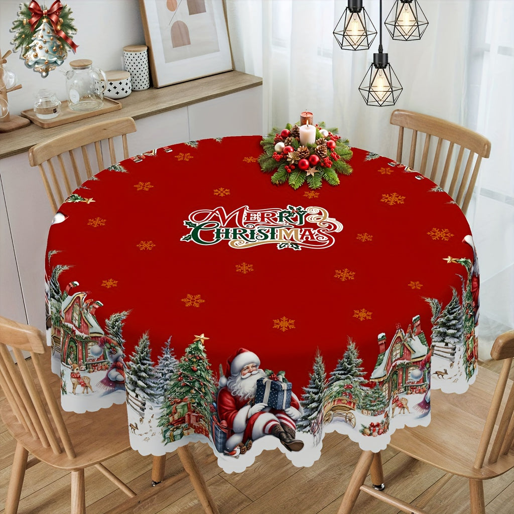 Christmas Tablecloth Christmas Tablecloth, 4 Sizes Available | Santa Claus, Snowman, and Christmas Tree Patterned, Circular and Rectangular, Kitchen Accessories, Christmas Party, Christmas Gift