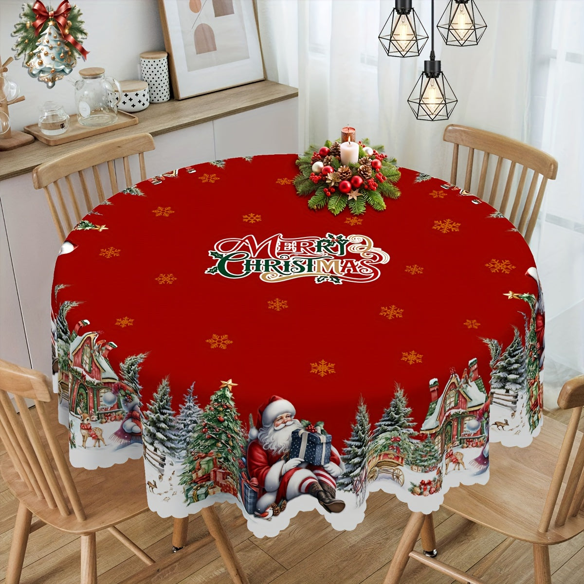 Christmas Tablecloth Christmas Tablecloth, 4 Sizes Available | Santa Claus, Snowman, and Christmas Tree Patterned, Circular and Rectangular, Kitchen Accessories, Christmas Party, Christmas Gift