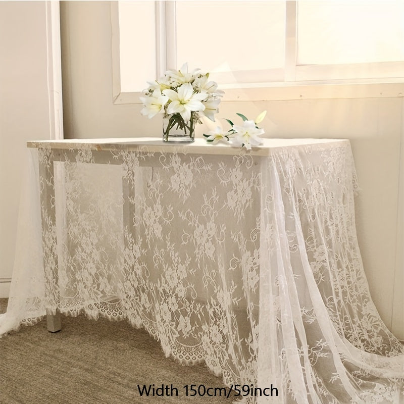 Wedding Party Home Decor Cloth 1pc, White Lace Fabric for Table Cover, Lace Decorative Tablecloth Dining Cloth Textile Wedding Party Home Decor