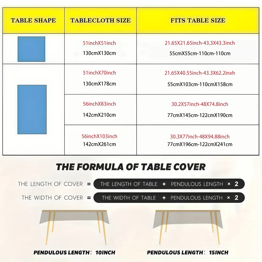 1pc Rectangular Tablecloth | Suitable for Spring and Summer Dining, Indoor and Outdoor Use, Essential for Holiday Parties, Camping, Home Kitchen and Restaurant Decoration 51X7056X8356X103 Inch