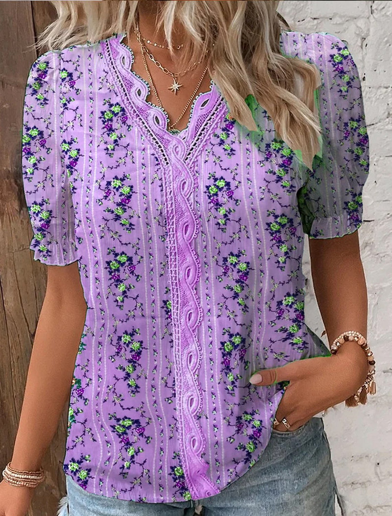 🛒49%OFF🔥V Neck Plain Lace Elegant Shirt（Buy 2 Free Shipping）