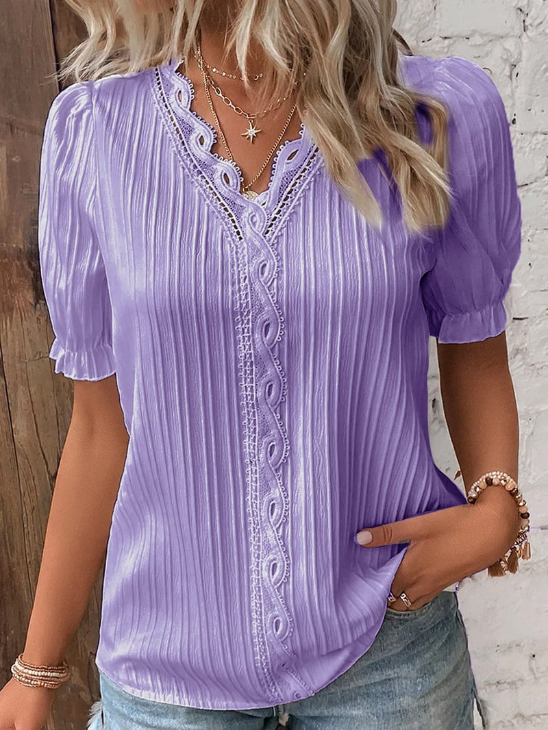 🛒49%OFF🔥V Neck Plain Lace Elegant Shirt（Buy 2 Free Shipping）