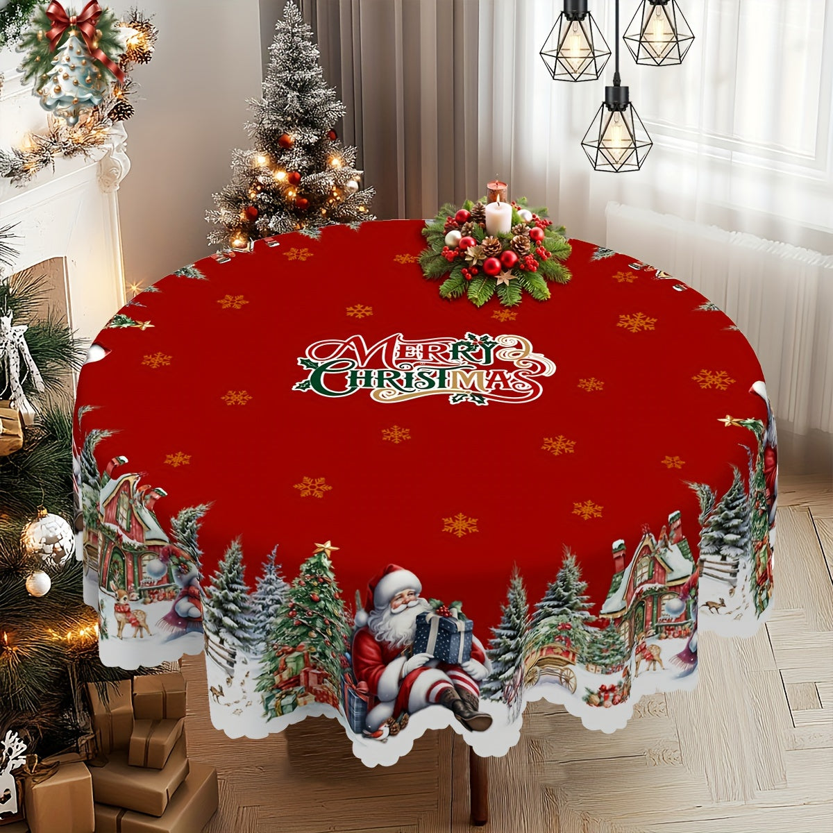 Christmas Tablecloth Christmas Tablecloth, 4 Sizes Available | Santa Claus, Snowman, and Christmas Tree Patterned, Circular and Rectangular, Kitchen Accessories, Christmas Party, Christmas Gift