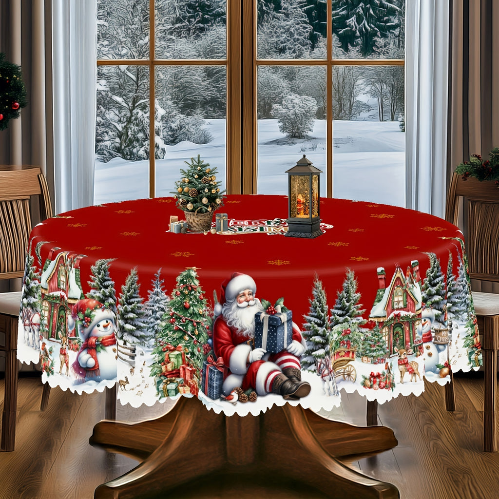 Christmas Tablecloth Christmas Tablecloth, 4 Sizes Available | Santa Claus, Snowman, and Christmas Tree Patterned, Circular and Rectangular, Kitchen Accessories, Christmas Party, Christmas Gift