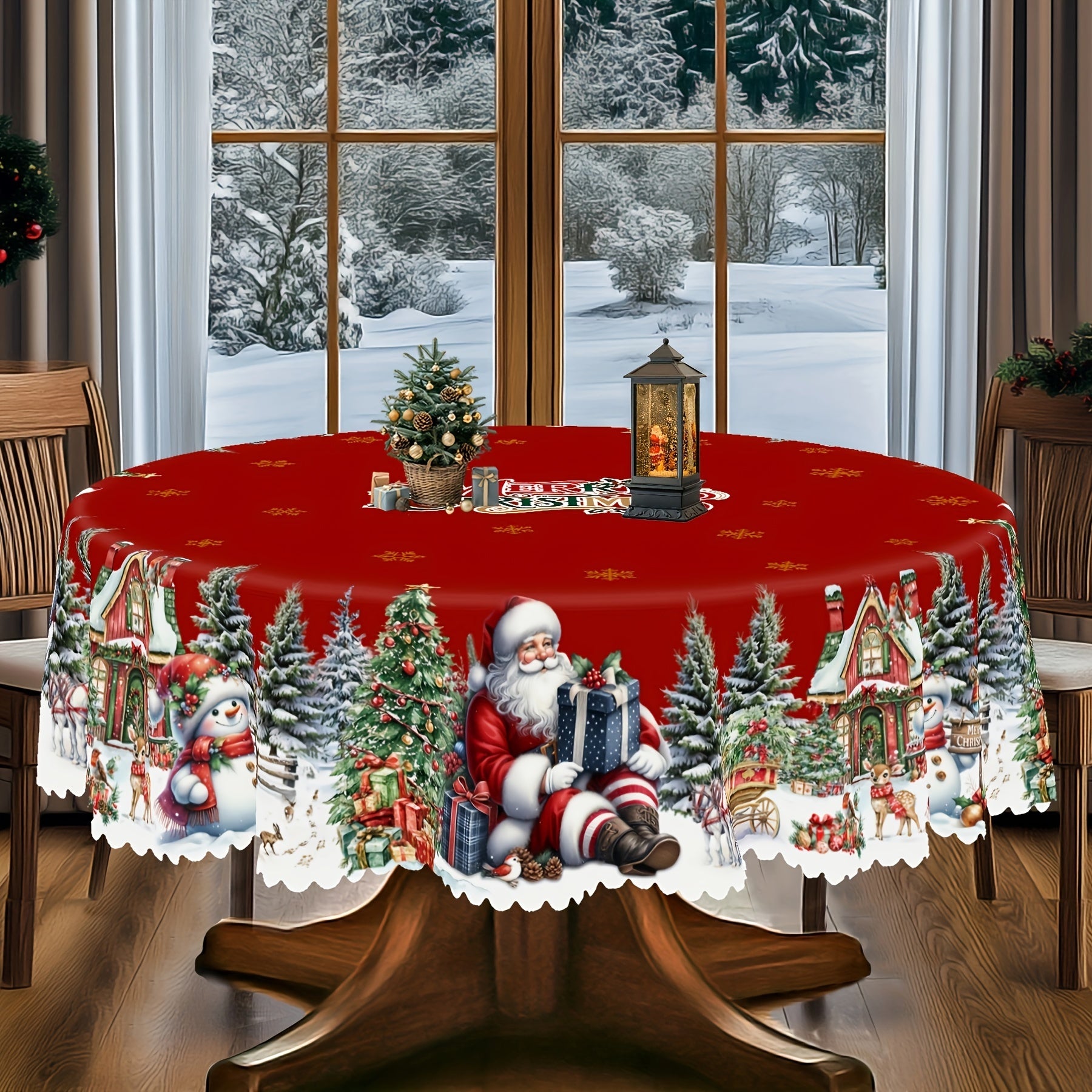 Christmas Tablecloth Christmas Tablecloth, 4 Sizes Available | Santa Claus, Snowman, and Christmas Tree Patterned, Circular and Rectangular, Kitchen Accessories, Christmas Party, Christmas Gift